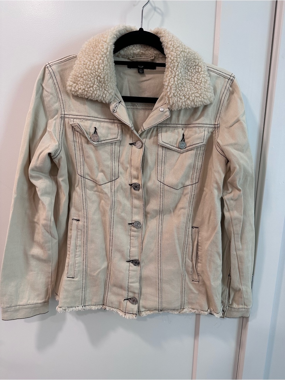 Missguided Cream Denim Sherpa Collar shacket Size 4